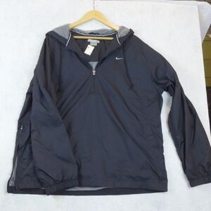 Nike Charcoal Black Hooded Wind Breaker Jacket/Coat Q Zip Pullover Mens Sz.XL